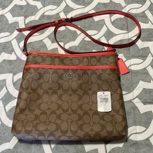 ♥️ SOLD ♥️ SV / khaki / bright orange Coach purse